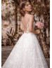 Ivory Floral Lace Tulle Open Back Wedding Dress